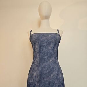 ZARA Denim Print Bodycon Midi Dress